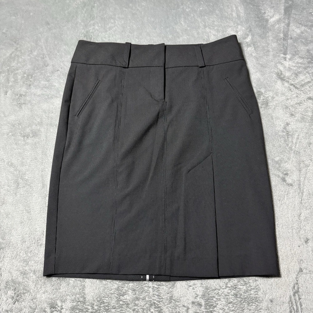 Bebe Gray Pinstripe Pleated Flounce Y2K Coquette A-Line Skirt Size 8 Made In USA